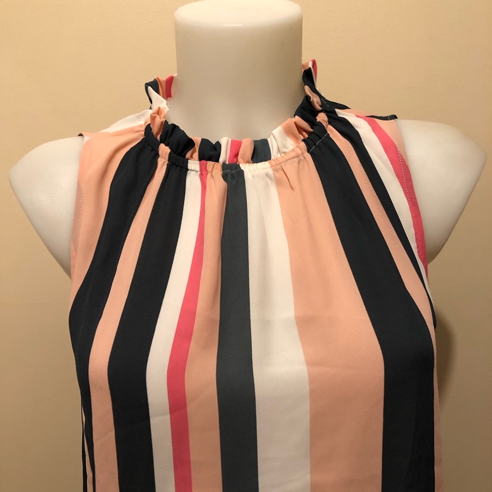 LOFT BOUQUET SMOCKED RUFFLE STRIPED SHELL Size XS - Picture 6 of 15